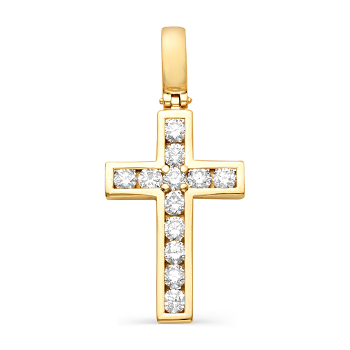 Крест, золото, бриллиант, желтый, 8-274